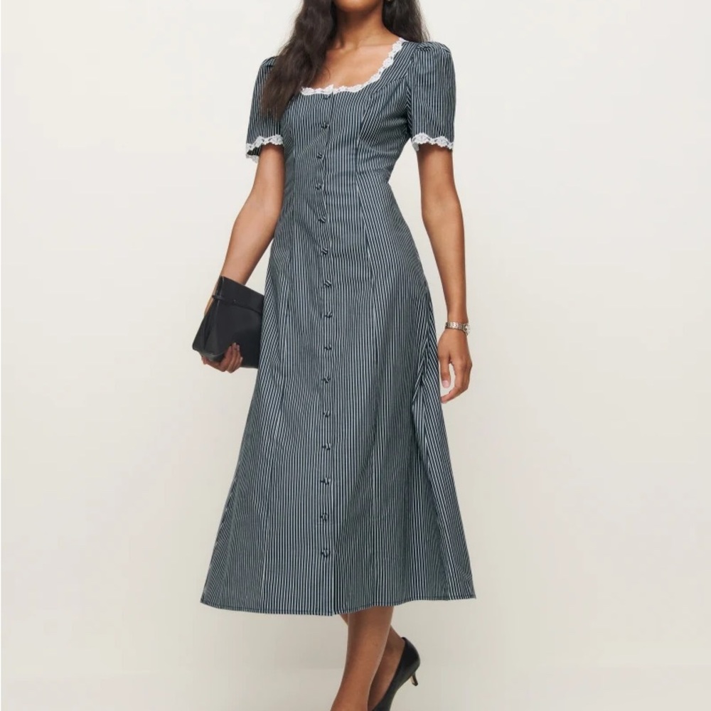 Reformation Alisa Midi Dress in Long Island Strip